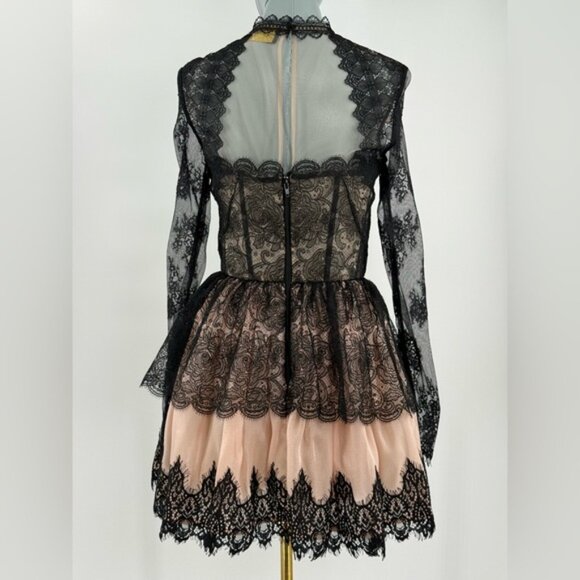 🆕 BRONX & BANCO 🧿 NWOT Daphne Illusion Lace Long Sleeve Mini Dress, Sz S US 4 - Picture 7 of 15